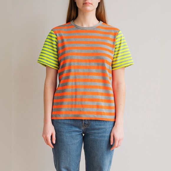 Jill Sanders Unisex Neon Stripe Colorblock T-Shirt - Picture 1 of 8